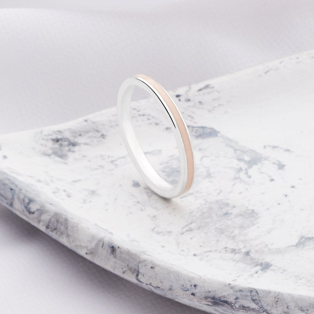 Ice pink coloured enamel with polished 925 sterling silver finish stackable ring