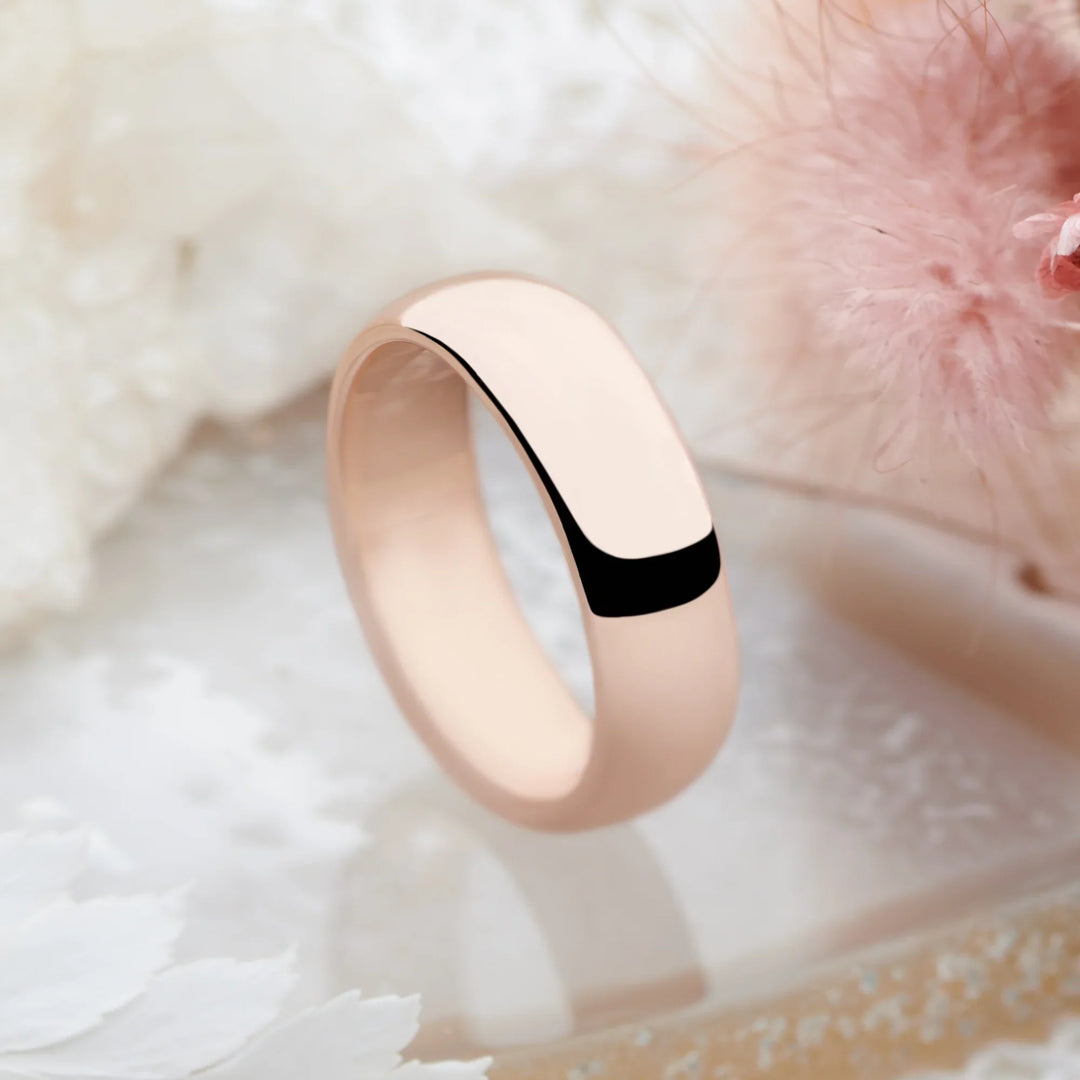 Rose Gold Plate - D-Shape Band Ring 6mm