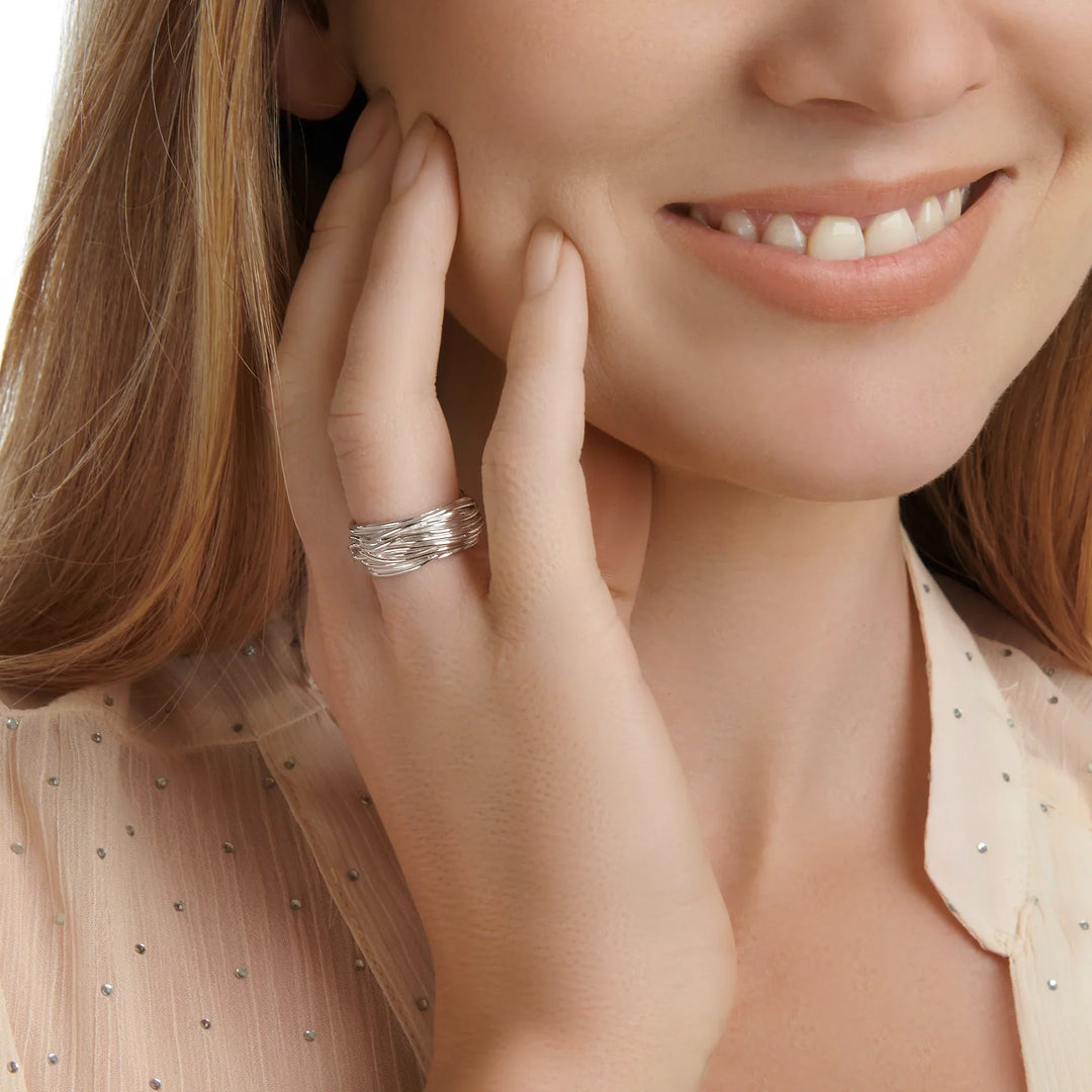 Wave of Silver Strands Ring