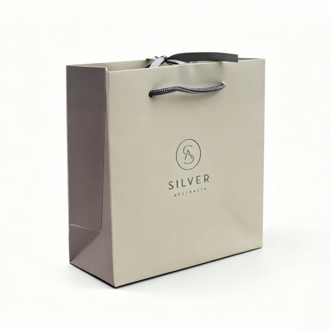Beige deluxe gift bag with 'Silver Australia' branding on a white background