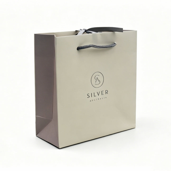 Beige deluxe gift bag with 'Silver Australia' branding on a white background