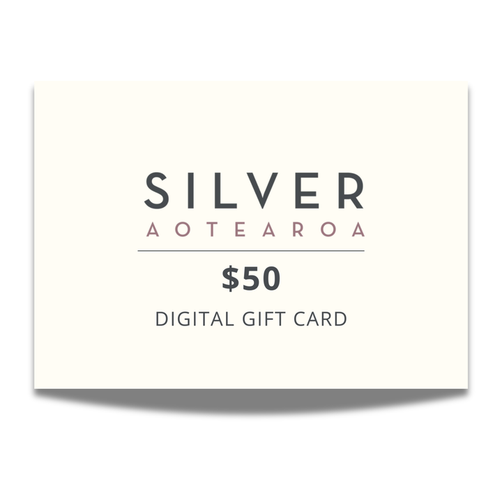 Silver Aotearoa $50 digital gift card on a white background